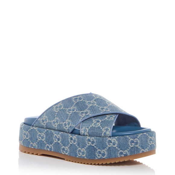 Gucci Women's Denim Platform Slide Sandals light blue sz 39 - Picture 1 of 14